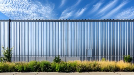 Obraz premium Metal sheet wall inside a�space�with a wooden floor.