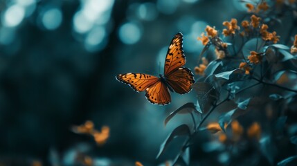 A monarch butterfly perched on a green leaf with a blurred background.