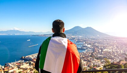Man with Italian flag, panoramic view
