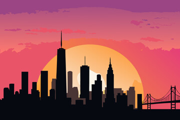 Obraz premium Create Bold Stroke City Skyline Silhouette Suns Creative Visual Suitable for Design