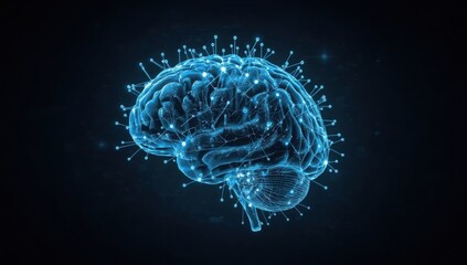 Fototapeta premium Human brain with neural network connections in blue illustration