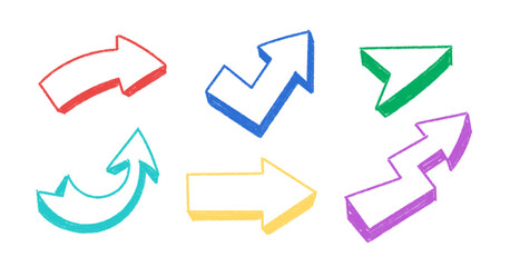 Arrows colorful vector set, Hand drawn Color Arrows, doodle marker decorative direction pointers element design collection