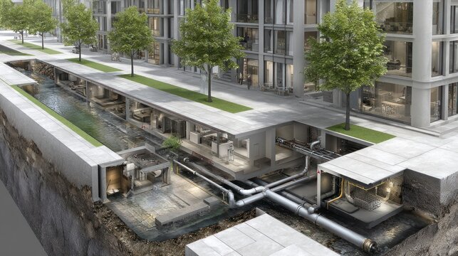 Fototapeta Underground urban infrastructure cross section