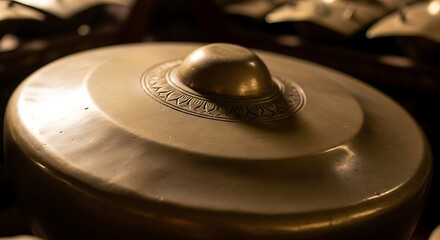 Gamelan Instrument Detail: Close-up of a Traditional Javanese Bronze Gong
