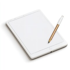 White tablet with stylus for drawing and note taking digital device for creative professionals and students