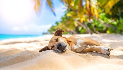 Dog sleeping on beach