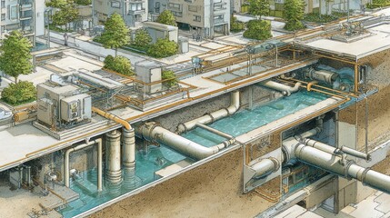 Underground water system urban infrastructure diagram