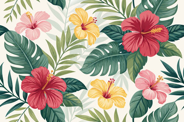 Featuring Seamless Tropical Flower With Bold Hibiscu Vibrant Premium Digital Asset