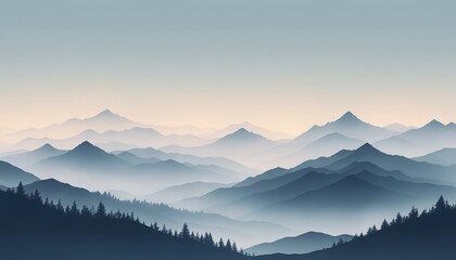 Gradient Foggy Mountains Silhouette Background