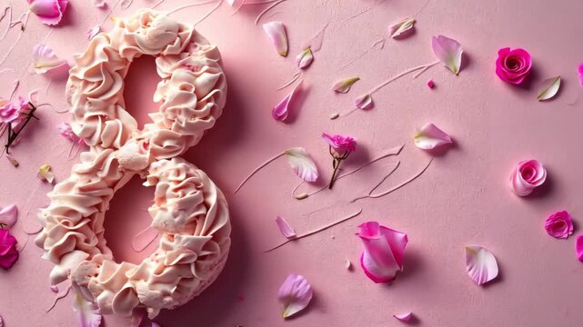 A delightful ice cream treat shaped as the number eight, illustrative video. A perfect way to celebrate international womens day with a sweet and colorful dessert to honor and recognize women.