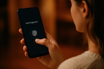 Smartphone fingerprint authentication technology usage concept