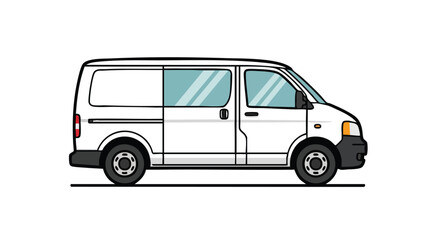 Stylized illustration of a clean white delivery van with black outlines on a white background