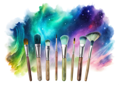 aurora watercolor brushes isolated on white background, png, ai generated.