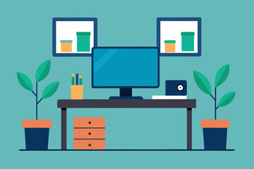 Fototapeta premium Home Office Lifestyle with Dual Screens and Plant