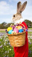 Easter Bunny holding basket of eggs
