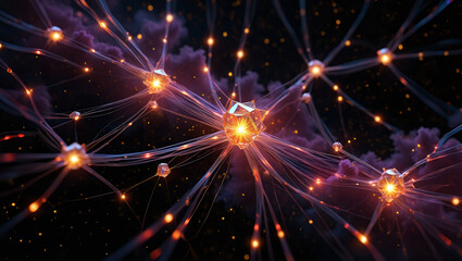 Naklejka premium Abstract glowing network of interconnected nodes, representing a neural network or complex system