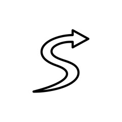 An S-shaped curved hollow arrow, black line art, white background.
