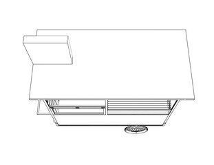 Monochrome Outline Wireframe Food Cart Technical Drawing, Simple Line Art Vector Blueprint. Isolated Mobile Street Vendor Stall for Business Startup, Catering Equipment Design, Retail Trolley, Market