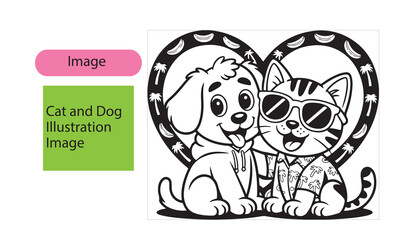 Fototapeta premium Cat and Dog Illustration – Cute Pet Animal Artwork