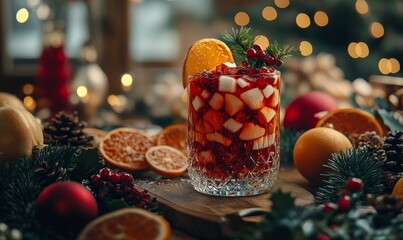 Cozy drink surrounded by Christmas elements and festive decorations, creating a warm, inviting atmosphere perfect for the holiday season. This festive image evokes the comfort, Generative AI