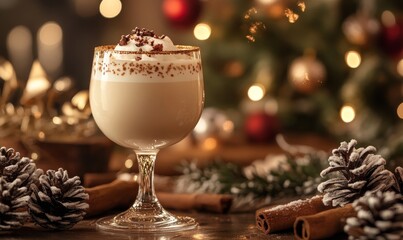Cozy drink surrounded by Christmas elements and festive decorations, creating a warm, inviting atmosphere perfect for the holiday season. This festive image evokes the comfort, Generative AI