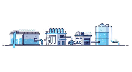 Obraz premium Detailed industrial illustration showcasing a water purification and treatment plant design