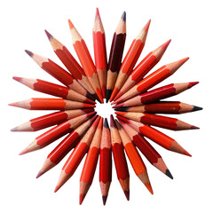Colored pencils arranged in a radial, flower-like pattern