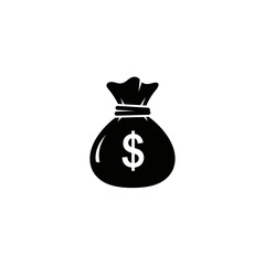 Simple black and white illustration of a money bag with a dollar sign.