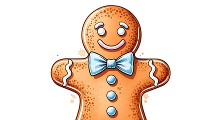 A Charming Gingerbread Man Decoration Adorned with a Blue Bow Tie Perfect for Festive Holiday Celebrations and Baking Adventures