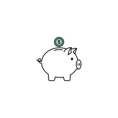 A simple piggy bank illustration with a single coin on top, symbolizing savings and financial security.