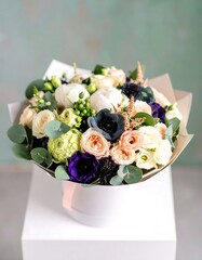 Elegant floral bouquet in a white box