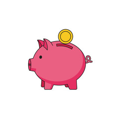 Pink piggy bank with a single gold coin being deposited.
