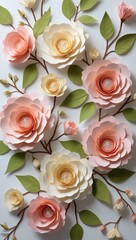 Elegant Paper Flower Arrangement on White Background Beautiful Handmade Craftwork for Decorative Art and Design Projects