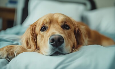 Loyal dog by a hospital bed offering emotional and men, Generative AI