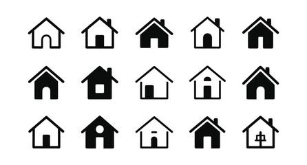 A black house with a chimney icon vector set