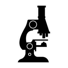 Microscope silhouette stencil template for medical laboratories educational materials and applications. Vector image for companies engaged production of medical equipment and consumables.