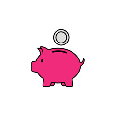 Pink piggy bank with a coin above it, illustrating savings and financial concepts.