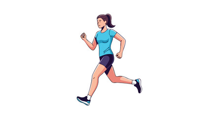 Fototapeta premium Dynamic full body illustration of a woman running with determination and focus showcasing athletic energy and movement on a clean white background