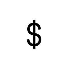A minimalist black graphic of a dollar sign, representing currency, finance, and wealth, isolated on a solid white background.