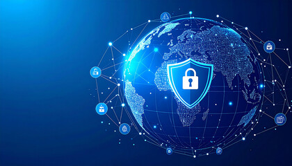 Conceptual illustration of global cybersecurity, showcasing data protection and internet security measures.