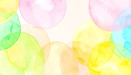 Pastel watercolor circles overlap on a light background