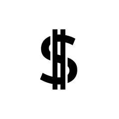 Bold black dollar sign icon, financial symbol, currency, money.