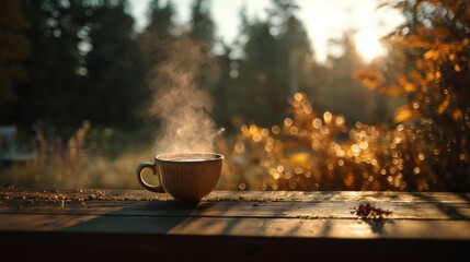 Warm Autumn Morning Coffee Cozy Outdoor Sunrise Scene