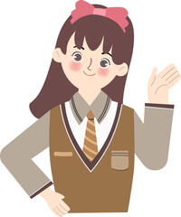 Flat Illustration Cheerful Girl in School Uniform Character Design Asset