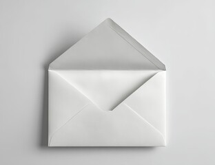 Opened white envelope on a light gray surface