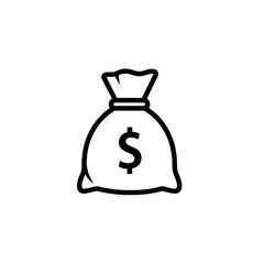 Simple black line drawing of a money bag with a dollar sign.