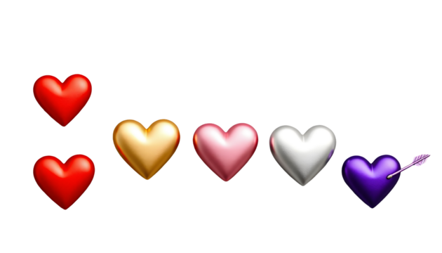 Collection of Realistic 3D Hearts in Various Colors and Designs