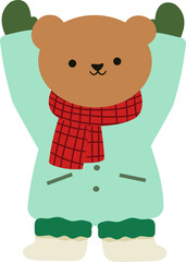 Cute Cartoon Style Teddy Bear Wearing Winter Clothes Character Illustration