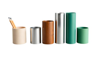Assortment of cylindrical pen holders in various materials