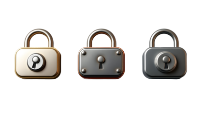 3D Rendered Padlocks on Transparent Background